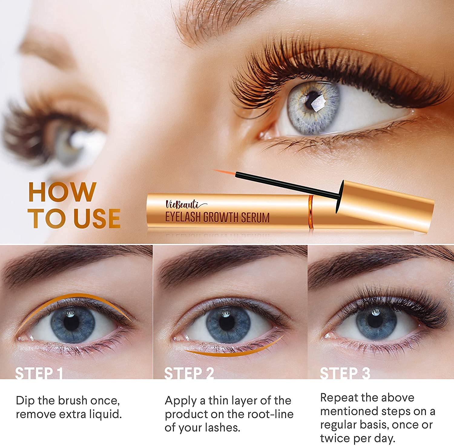 Premium Eyelash Growth Serum Gold VieBeauti